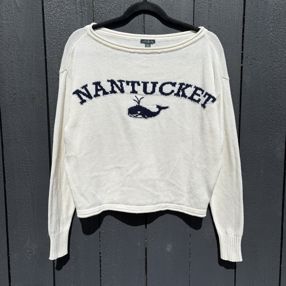 Nautical Nantucket Whale Roll Neck Sweater XXS Oversize Preppy Coastal Cropped